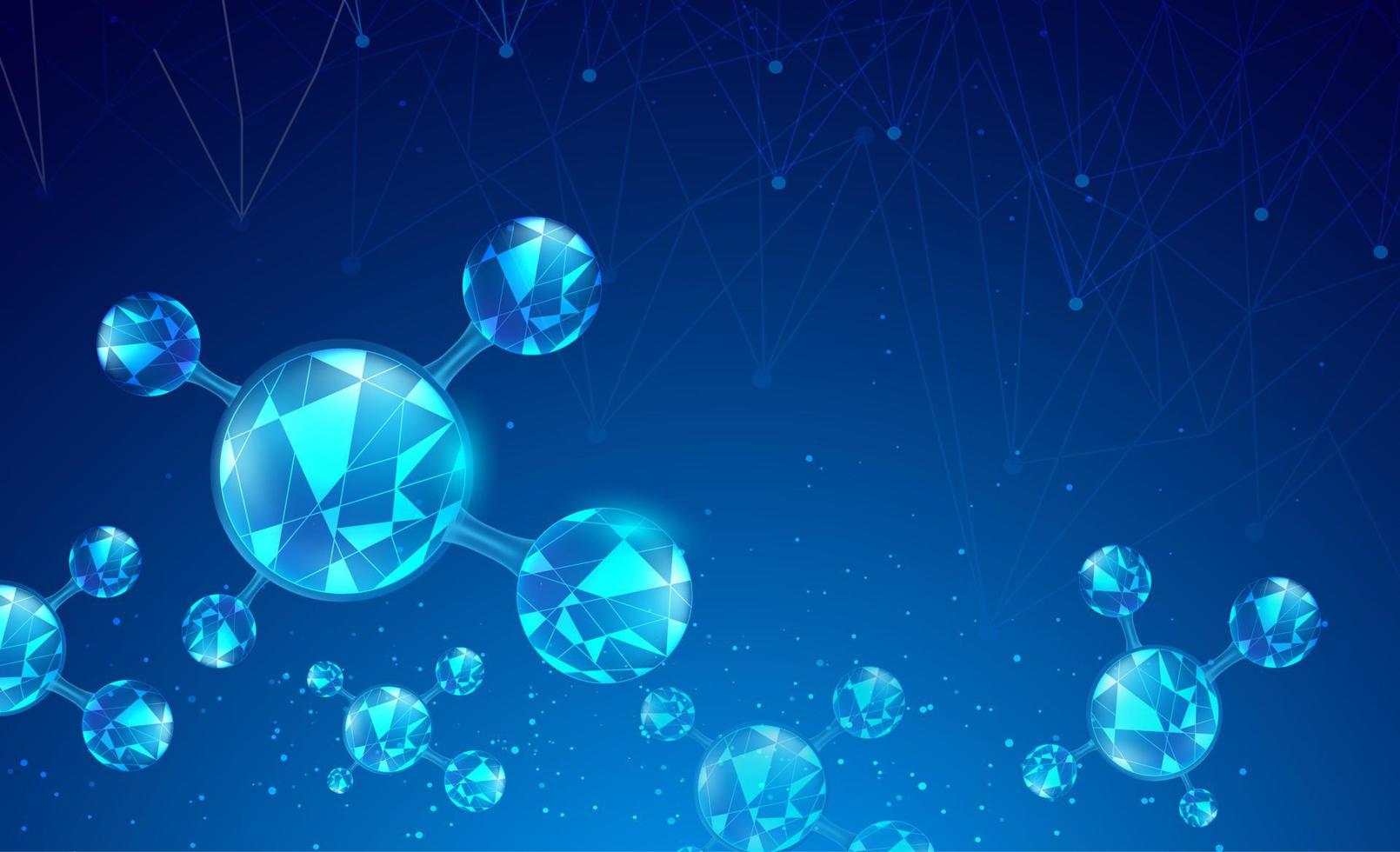 abstrakt vetenskap bakgrund med molekyler element. gradient blå bakgrund med molekyl-dna för medicinska, vetenskaps- och teknikkoncept. vektor illustration