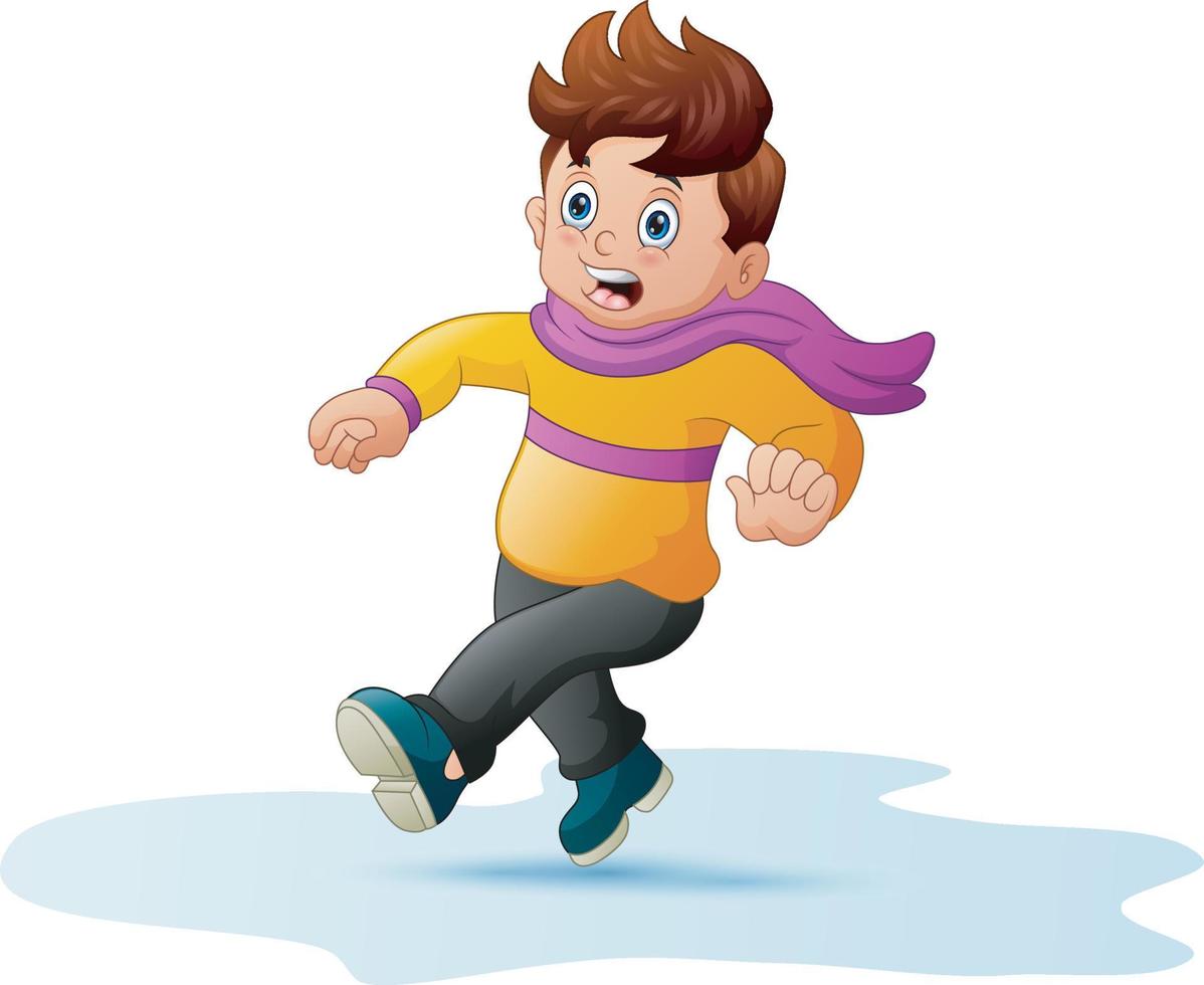 Abbildung: Der Junge in warmer Kleidung rannte erschrocken vektor