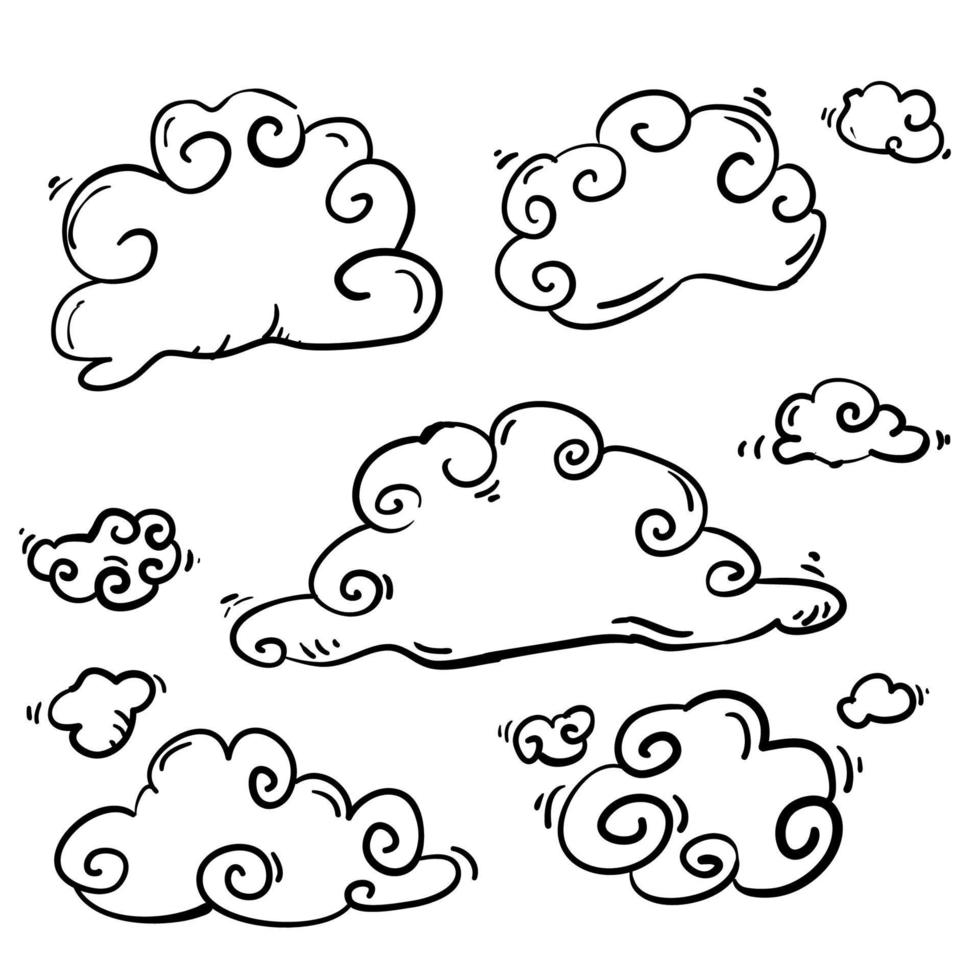 handgezeichnete Doodle-Wolkenillustration im Cartoon-Stil-Vektor vektor