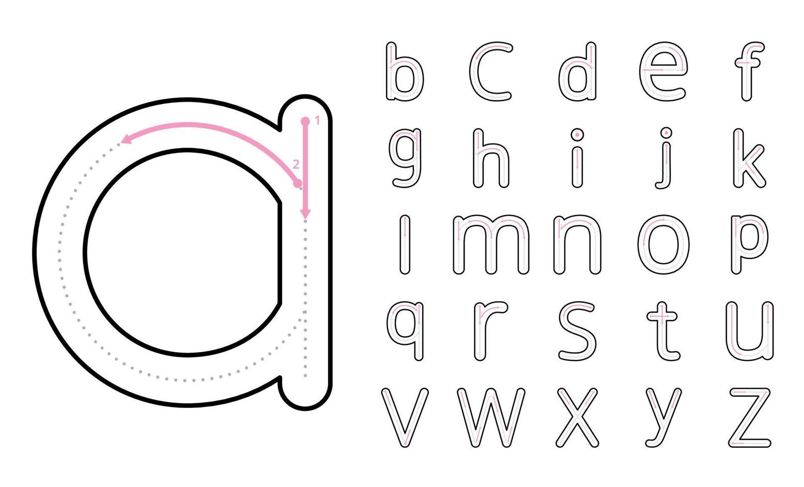 hur man skriver små bokstäver med spårningsguide för barn vektor