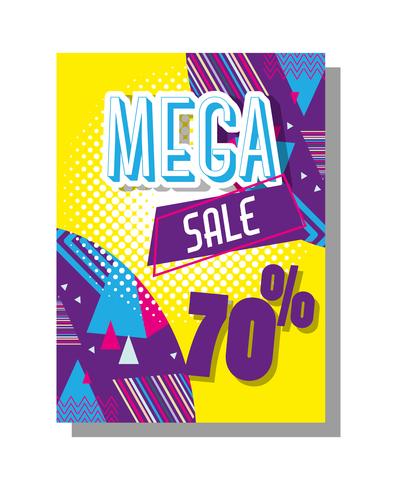 Mega Sale Rabatte Poster Memphis Stil vektor