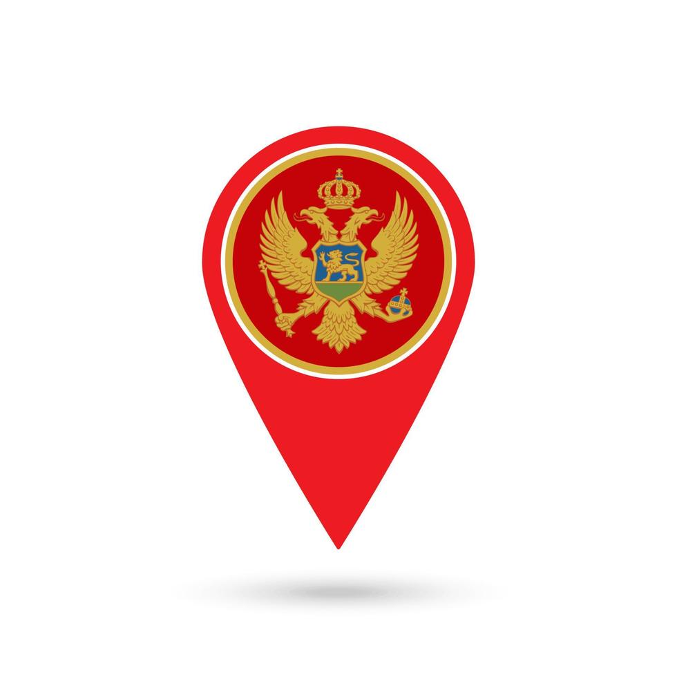 kartpekare med contry montenegro. montenegro flagga. vektor illustration.