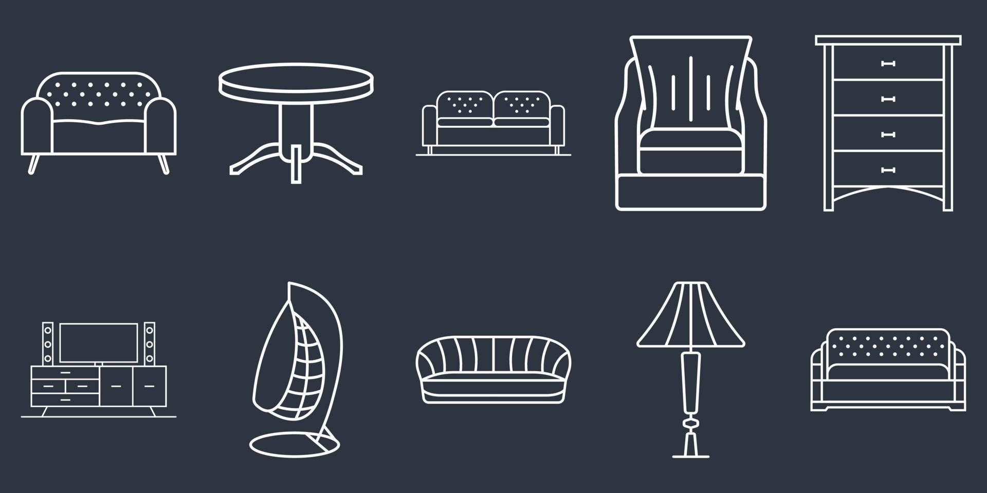 Möbel für Schlafzimmer und Wohnzimmer. Vektorsymbol. einfache Sofas im linearen Stil für Websites, Logos. modernes Innendesign. vektor
