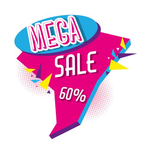 Mega Sale Rabatte Poster Memphis Stil vektor