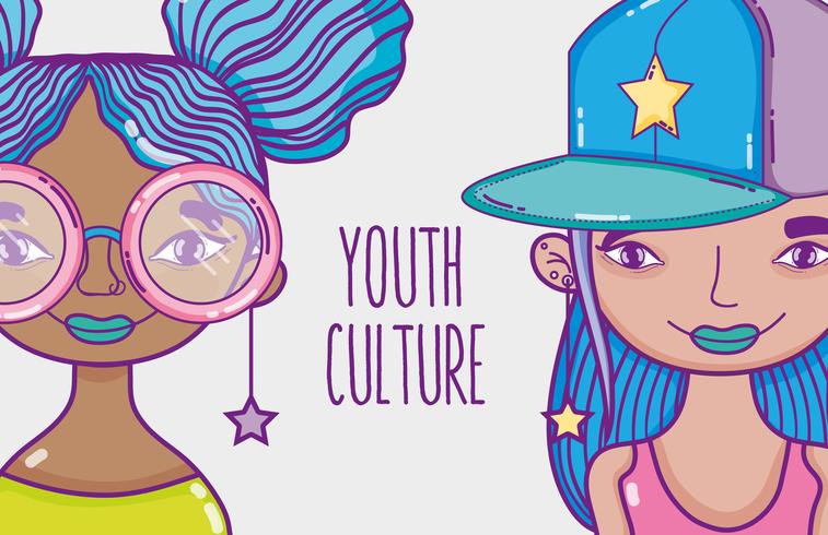 Karikatur der tausendjährigen Frauen der Jugendkultur vektor