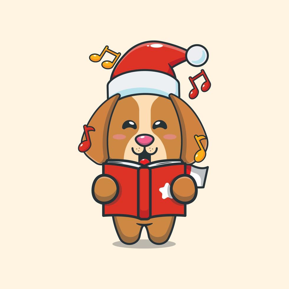 söt hund sjunga en julsång vektor