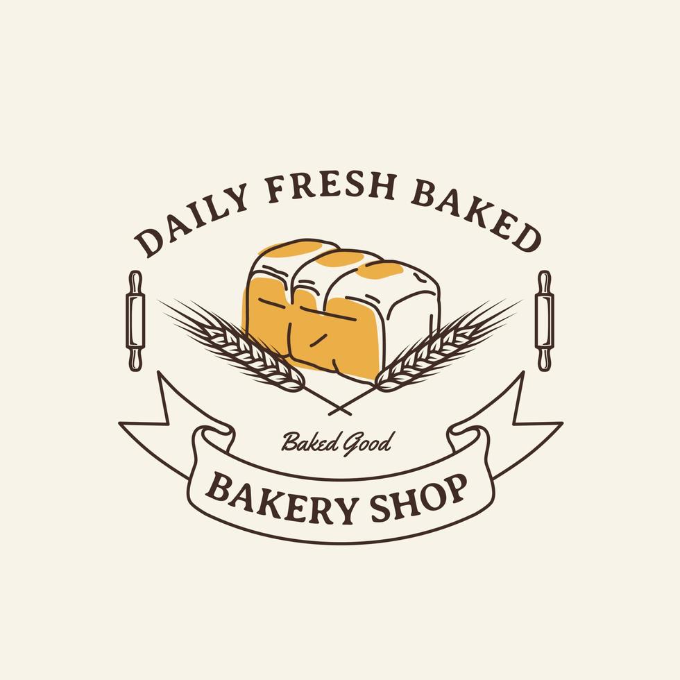 handritad vintage bageri butik logotyp etikett vektor
