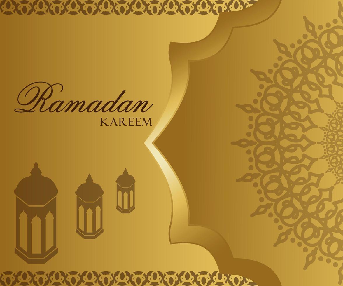 ramadan kareem affischillustration, moské, bakgrund med gyllene ljuseffekt ser lyxigt ut, bra för banderoller, affischer, reklammedia i månaden ramadan vektor