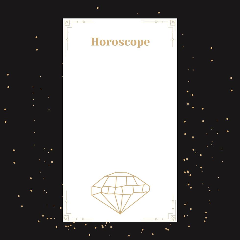 Vorlage für ein Horoskop mit einem Diamanten. ein elegantes Poster für ein esoterisches Tierkreishoroskop für ein Logo oder Poster auf schwarzem Hintergrund mit Sternen vektor