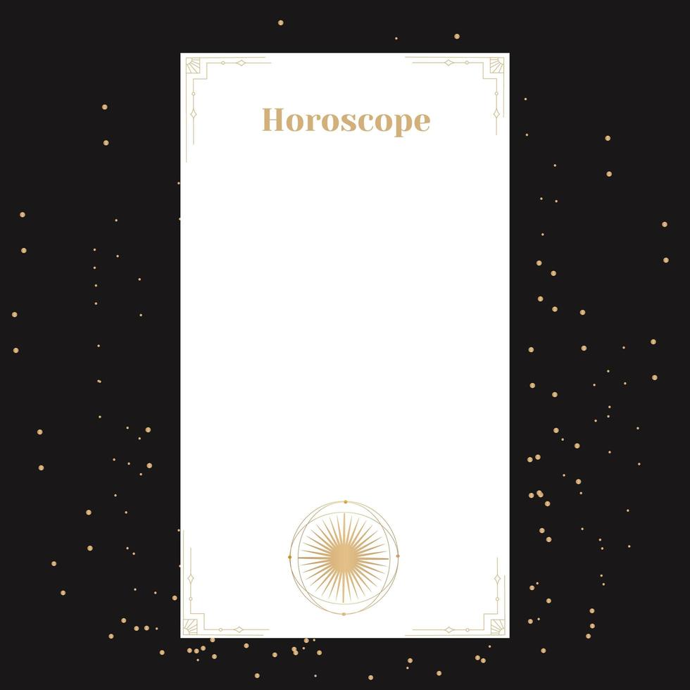 mall för ett horoskop. en elegant affisch för ett esoteriskt zodiakhoroskop för en logotyp eller affisch, på en svart bakgrund med stjärnor vektor