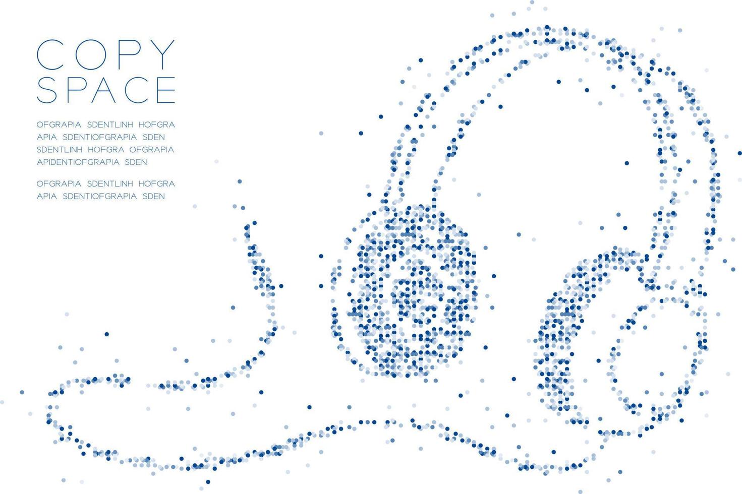 Abstrakte geometrische Kreispunktpixelmuster-Kopfhörerform, Musikinstrument-Konzeptdesign blaue Farbillustration auf weißem Hintergrund mit Kopienraum, Vektor ENV 10