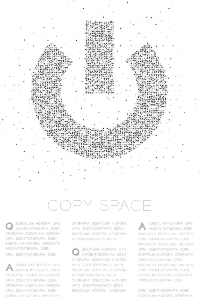 Abstraktes geometrisches Kreis-Punkt-Pixel-Muster Power-Schild-Symbol, Technologie-Konzept-Design schwarze Farbe Illustration auf weißem Hintergrund mit Kopierraum, Vektor eps 10