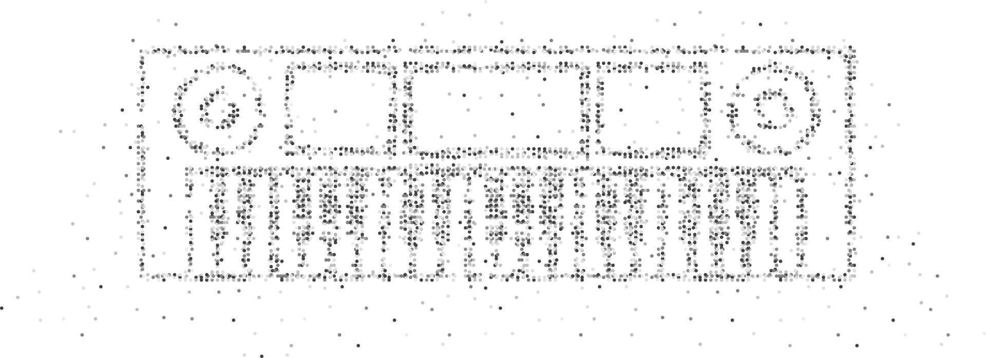 Abstrakte geometrische Kreispunkt-Pixelmuster-Tastaturform, Musikinstrument-Konzeptdesign schwarze Farbillustration auf weißem Hintergrund mit Kopienraum, Vektor ENV 10