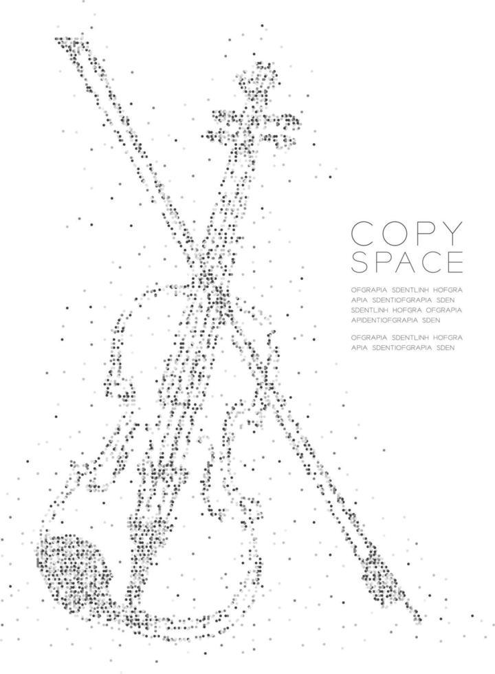 abstrakt geometrisk cirkel prick pixel mönster fiol och pilbåge form, musik konceptdesign svart färg illustration på vit bakgrund med kopia utrymme, vektor eps 10