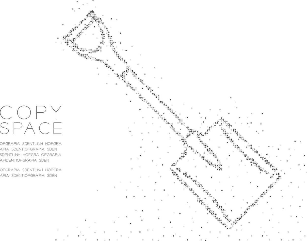 abstrakte geometrische Kreispunktpixelmuster-Schaufelform, Konstruktionskonzeptdesign schwarze Farbillustration auf weißem Hintergrund mit Kopienraum, Vektor ENV 10