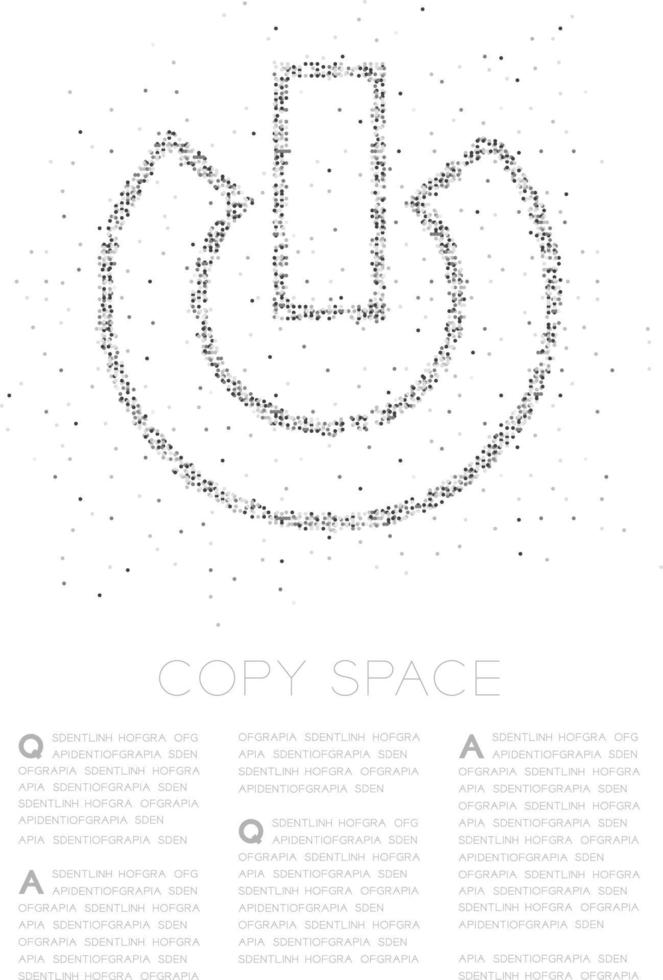 Abstraktes geometrisches Kreis-Punkt-Pixel-Muster Power-Schild-Symbol, Technologie-Konzept-Design schwarze Farbe Illustration auf weißem Hintergrund mit Kopierraum, Vektor eps 10