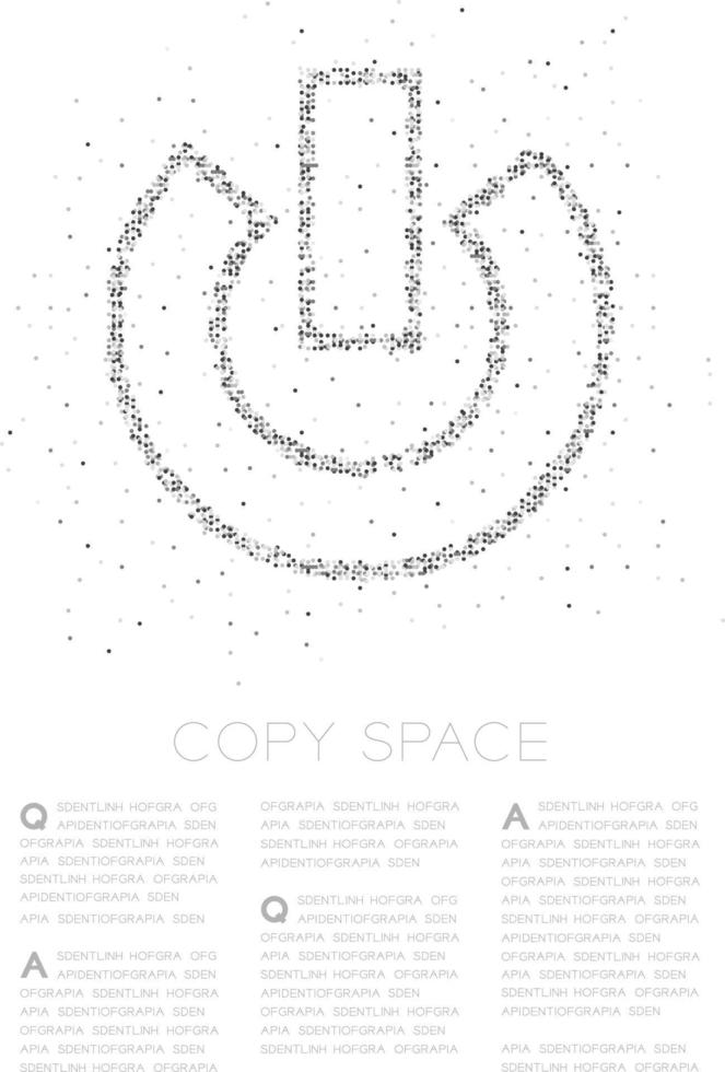 abstrakt geometrisk cirkel prick pixel mönster kraft tecken ikon, teknologi koncept design svart färg illustration på vit bakgrund med kopia utrymme, vektor eps 10