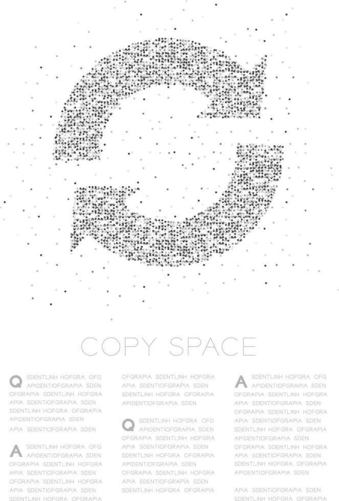 abstrakt geometrisk cirkel prick pixel mönster synk tecken ikon, datateknik konceptdesign svart färg illustration på vit bakgrund med kopia utrymme, vektor eps 10