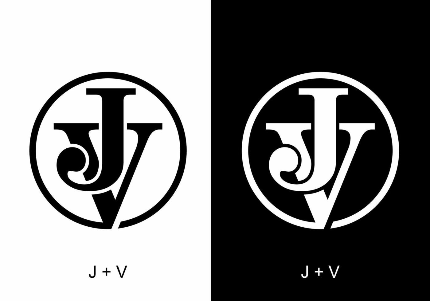 svart och vitt av jv initialbokstav med cirkel vektor