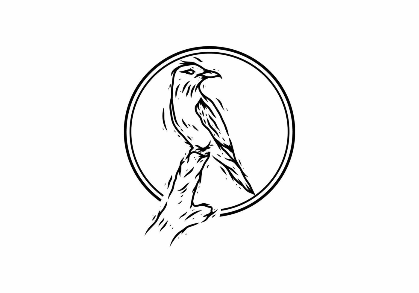 svart illustration ritning av fågel stående på en stock vektor