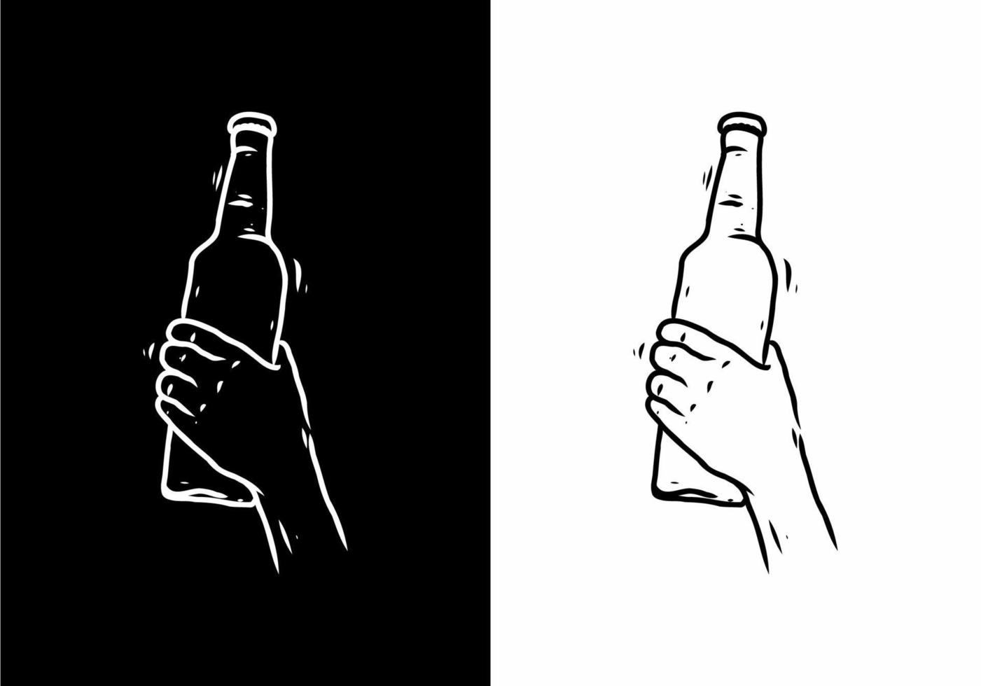 svart och vit linjekonstteckning av hand som håller flaska vektor