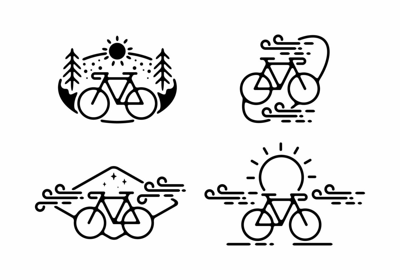 svart linje konst illustration av cykel set vektor