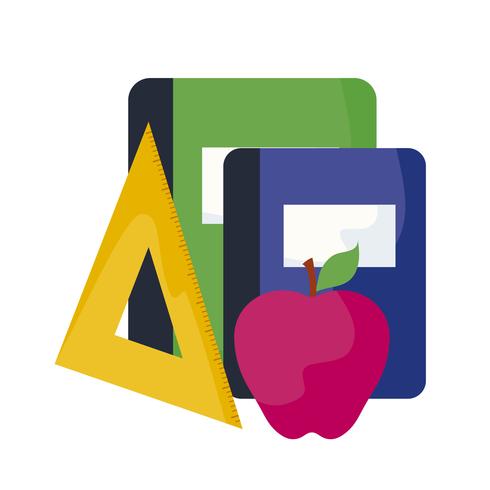 Lehrbuchschule mit Regel und Apfelfrucht vektor