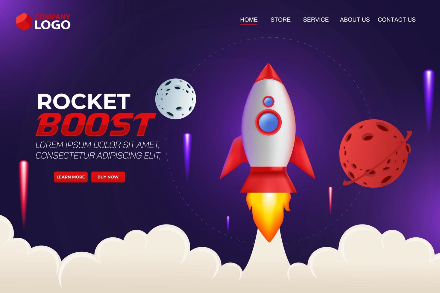 raketboost webbplats målsida vektor malldesign