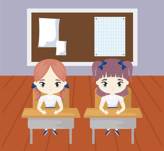 kleine Studentinnen in der Klassenzimmerszene vektor