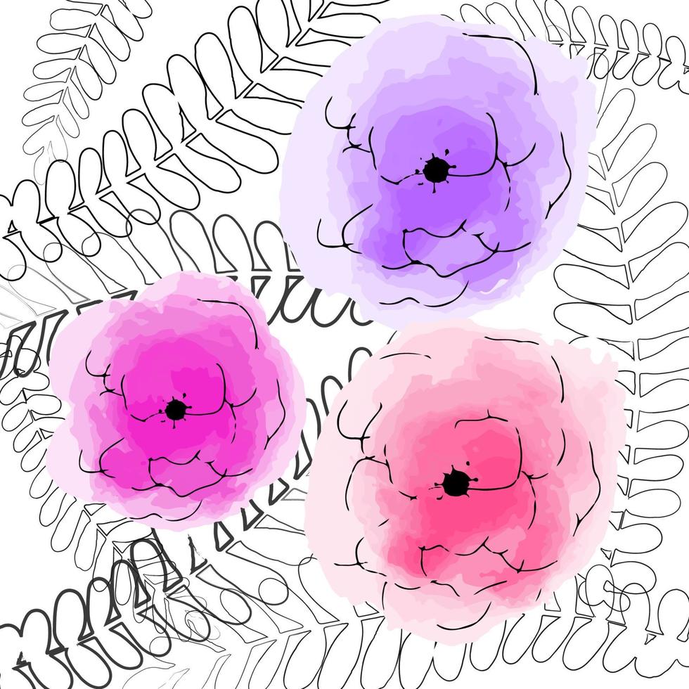 vektor illustration akvarell rosa blommor på vit bakgrund