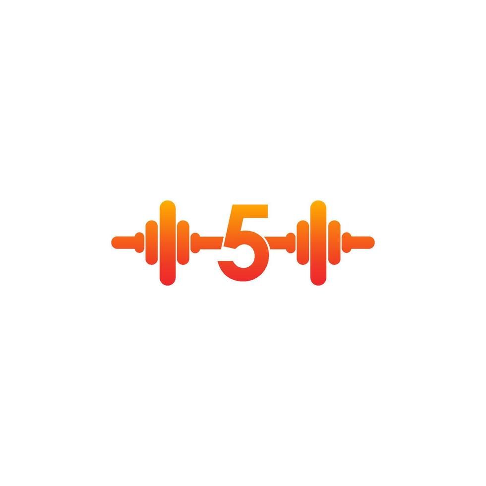 Nummer 5 mit Langhantel-Symbol Fitness-Design-Vorlage Illustration vektor