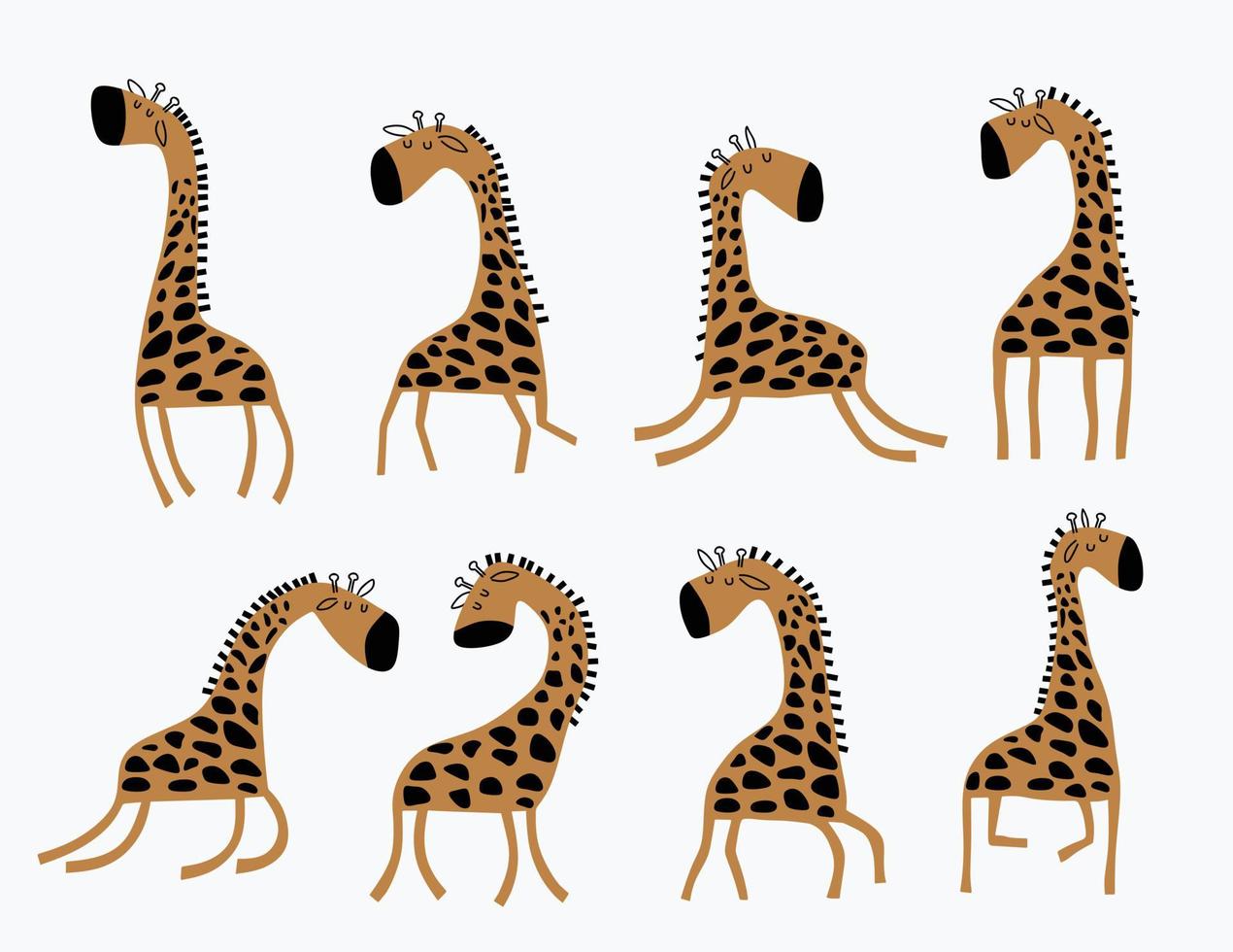 uppsättning av söt designer giraff på vit bakgrund. vektor
