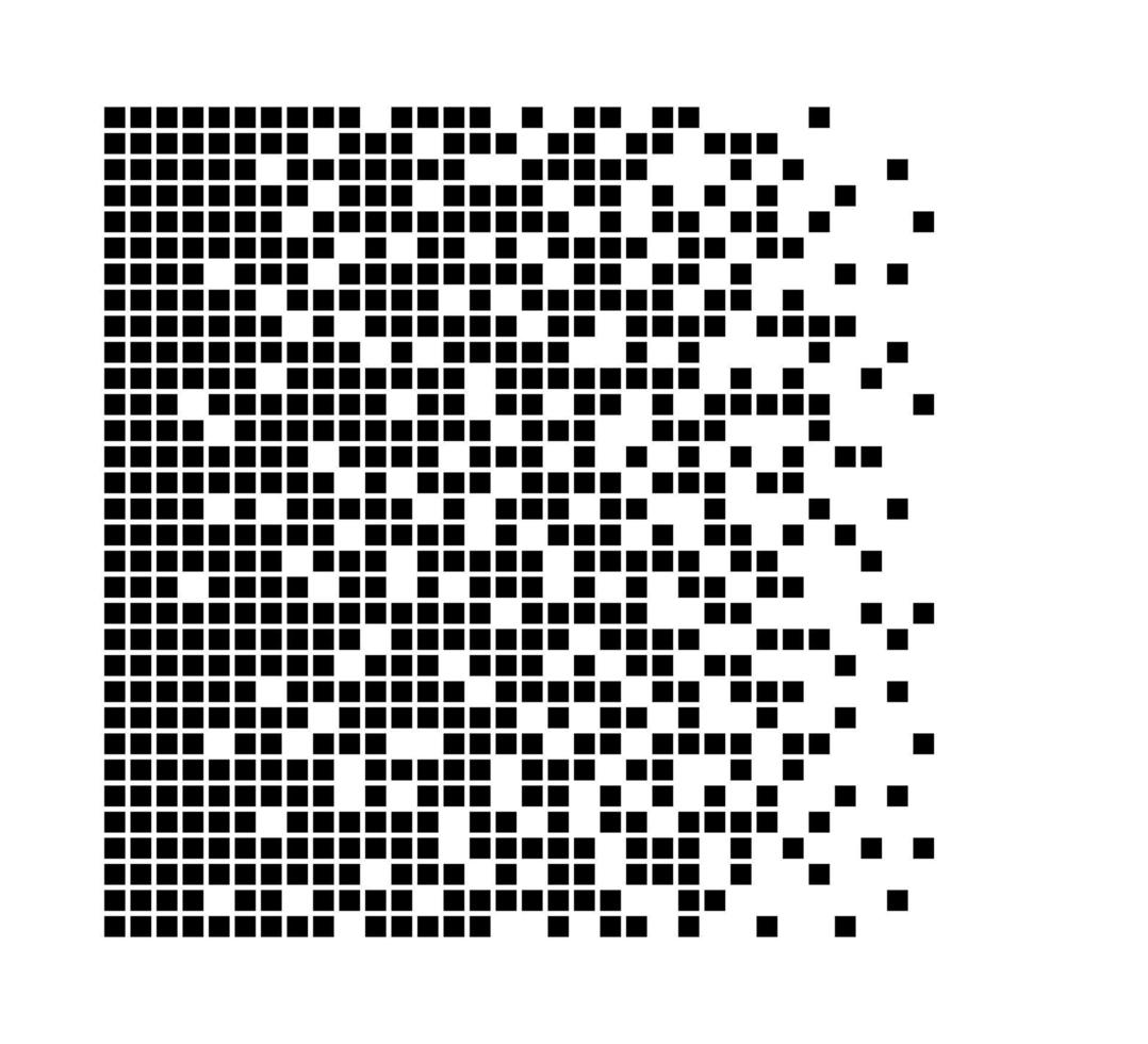 Hintergrund der Pixelauflösung. Zerfallseffekt. verteiltes gepunktetes Muster. Konzept der Auflösung. abstrakte Pixelmosaikstruktur mit einfachen quadratischen Partikeln. Vektorillustration auf weißem Hintergrund vektor