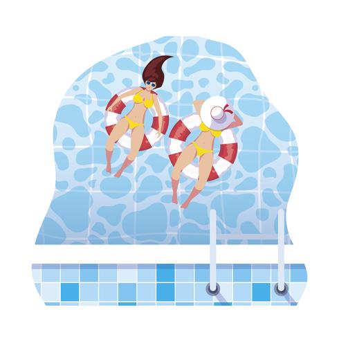 Mädchen mit Badeanzug und Bademeister schwimmen im Wasser vektor