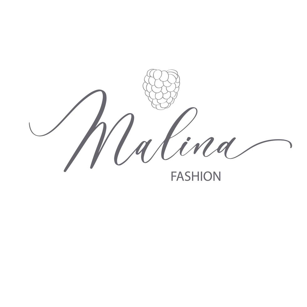 Malina - Himbeer-Kalligrafie-Logo-Vorlage für Juweliergeschäft, Backen, Kochen, Kleidung, Mode usw. Beerenvektordesign, Fruchtillustration in Linie. vektor