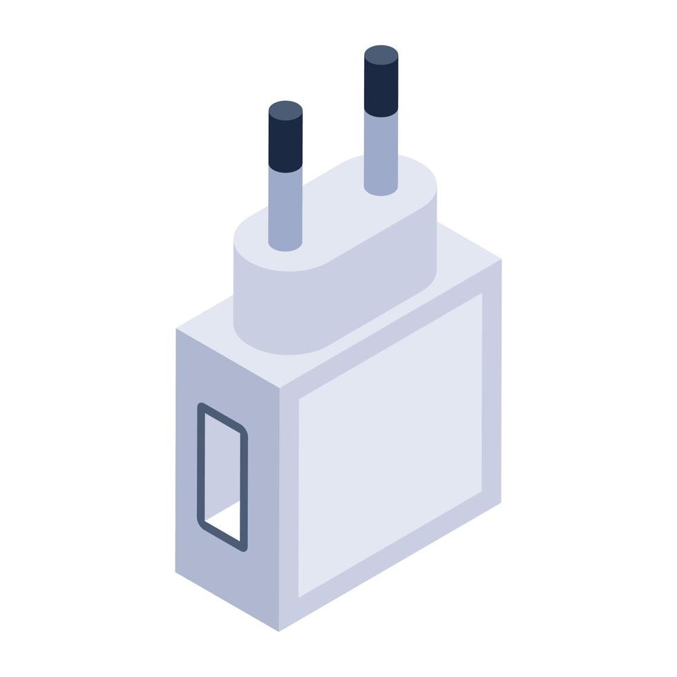 Netzstecker-Symbol im isometrischen Design, bearbeitbarer Vektor des elektrischen Adapters