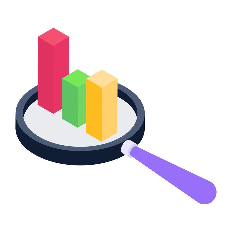 affärsanalys inuti förstoringsglaset, isometrisk ikon för tillväxtanalys vektor