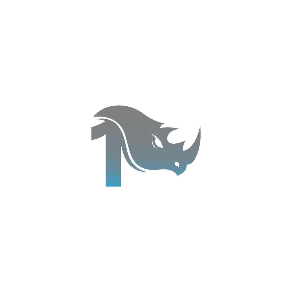 nummer 1 med noshörningshuvud ikon logotyp mall vektor