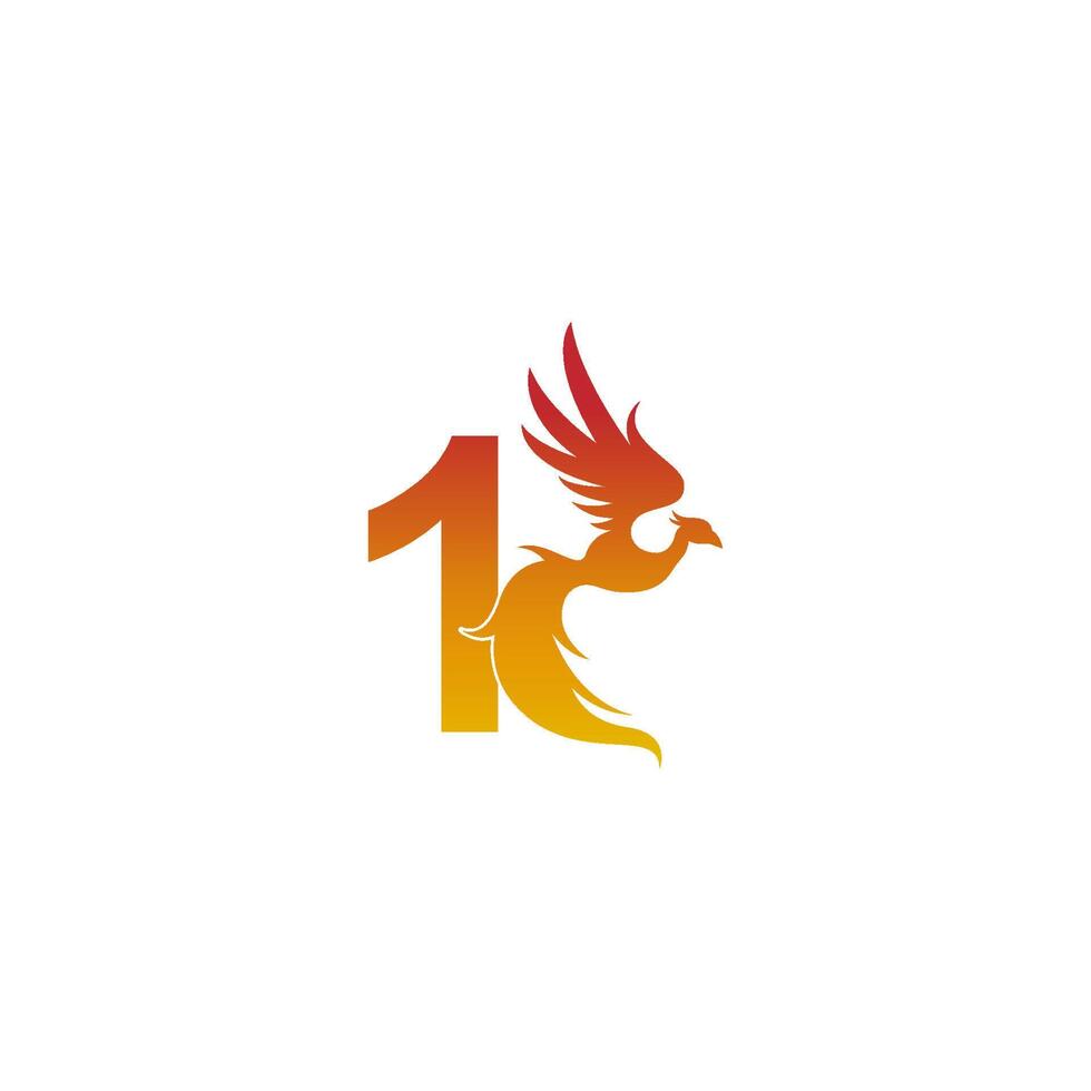 nummer 1 ikon med phoenix logotyp formgivningsmall vektor