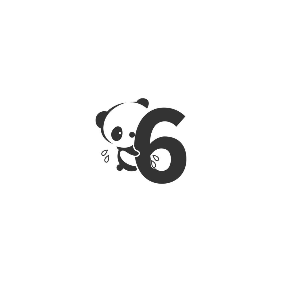 panda ikon bakom nummer 6 logotyp illustration vektor