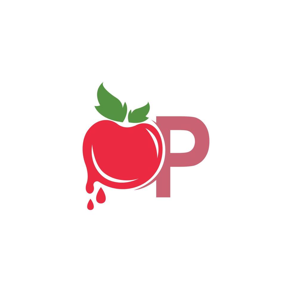 buchstabe p mit tomatenikonenlogo-designschablonenillustration vektor