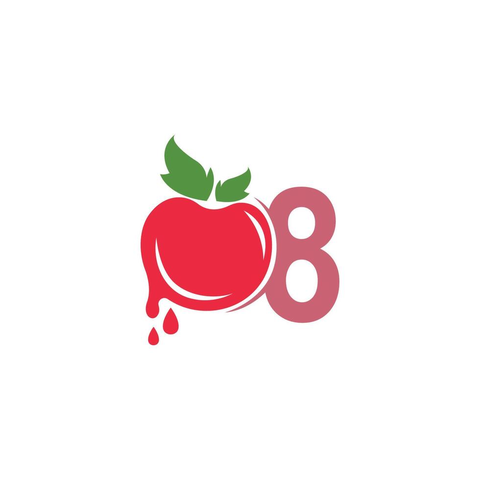 nummer 8 mit tomatenikonenlogo-designschablonenillustration vektor