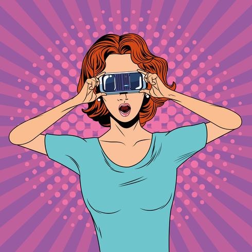 Kvinna med virtual reality-glasögonteknologi vektor