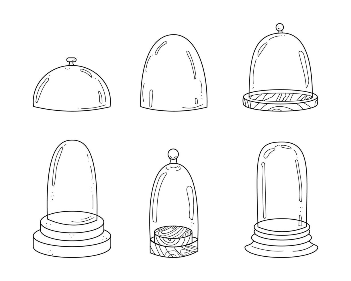 glaskupol i skiss doodle stil. handritad skydda genomskinlig lock set. vektor illustration isolerad på vit bakgrund