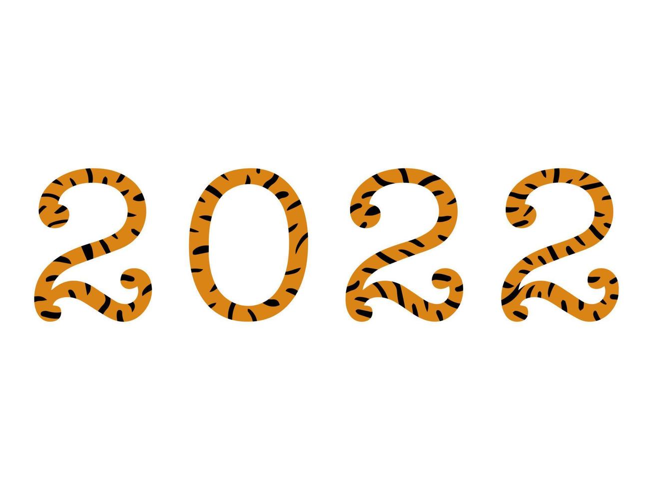 Gestreifte orange und schwarze süße Zahlen 2022. Symbol des Jahres des Tigers. karikaturvektorillustration lokalisiert auf weiß vektor