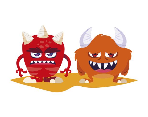 Comicfiguren der lustigen Monsterpaare bunt vektor