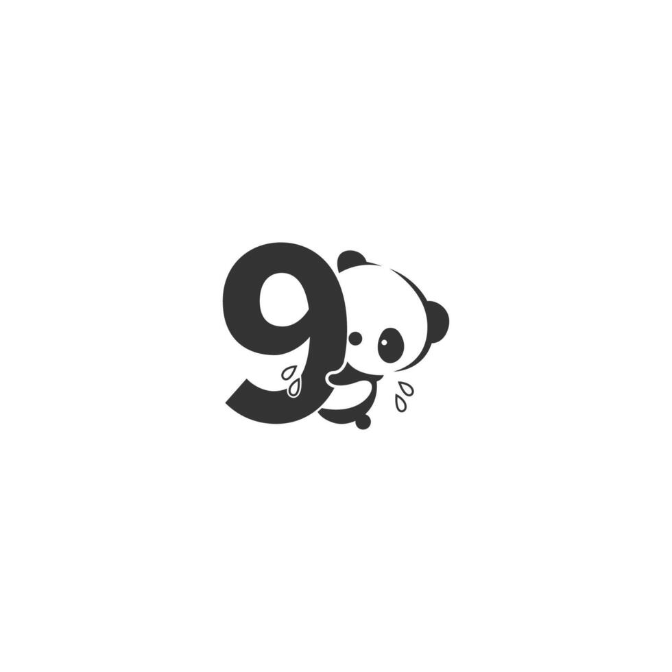 panda ikon bakom nummer 9 logotyp illustration vektor