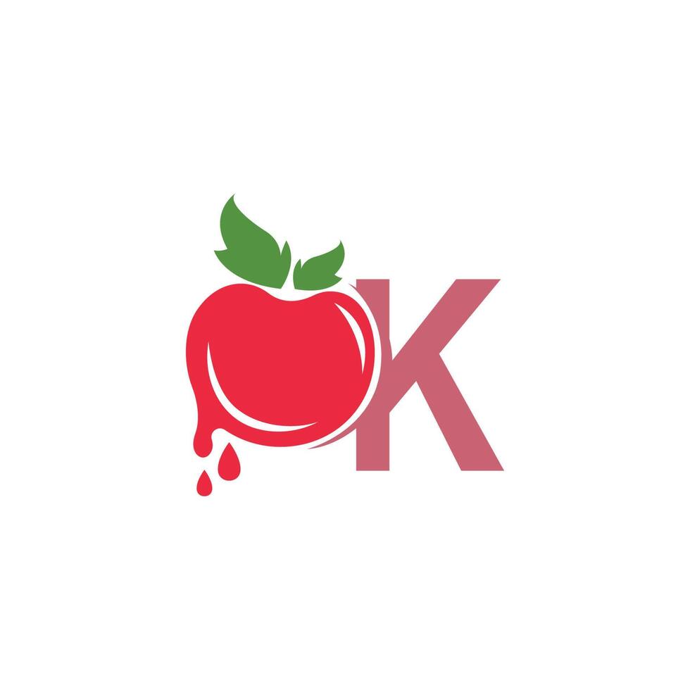 buchstabe k mit tomatenikonenlogo-designschablonenillustration vektor