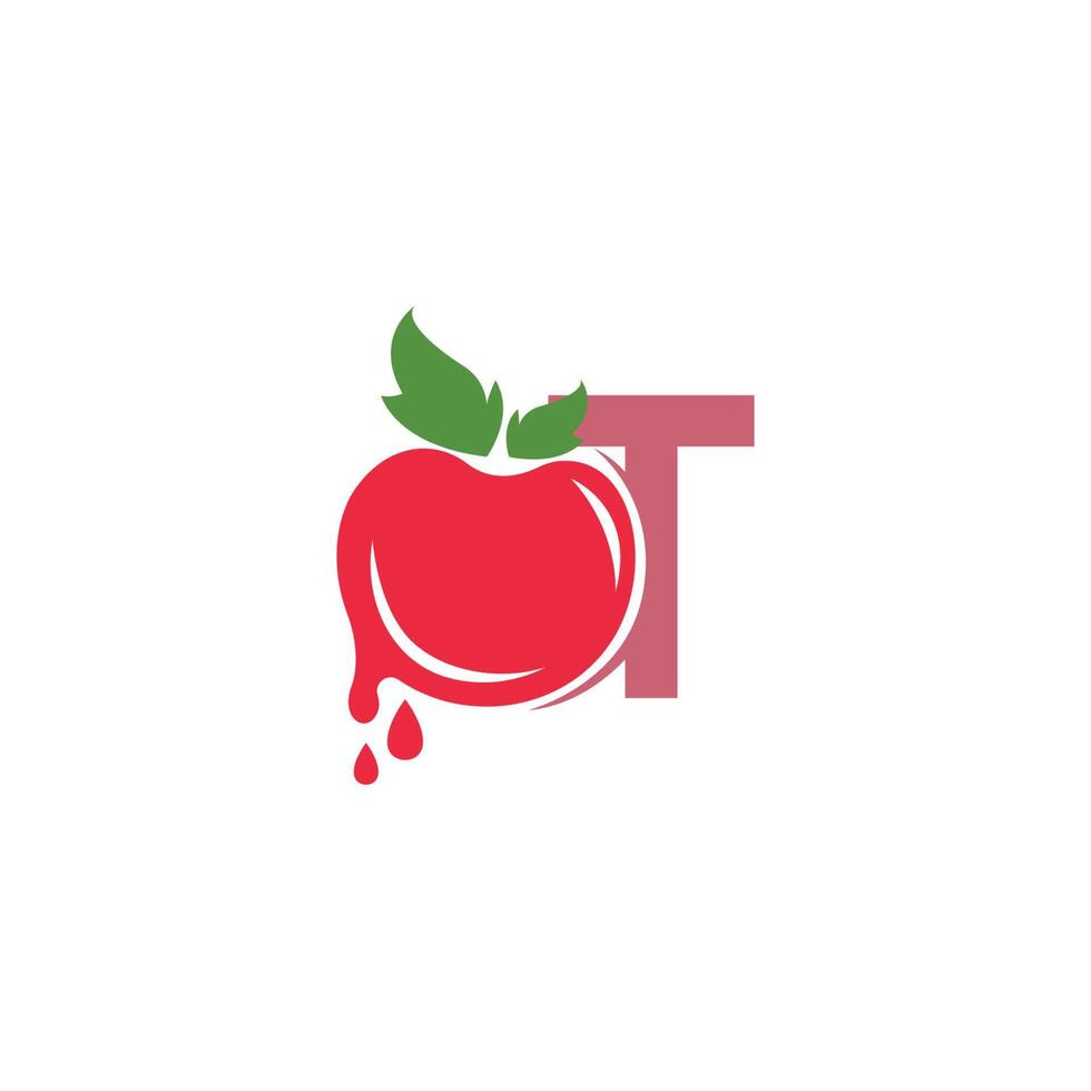 buchstabe t mit tomatenikonenlogo-designschablonenillustration vektor