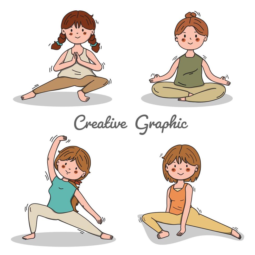 ung kvinna gör yogaövningar, utövar meditation och stretching på mattan. vektor